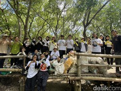 Hari Bumi, Mahasiswa Surabaya Bersihkan Sampah Plastik di Mangrove Wonorejo