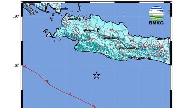Titik Pusat Gempa M 6,5 di Garut (BMKG)