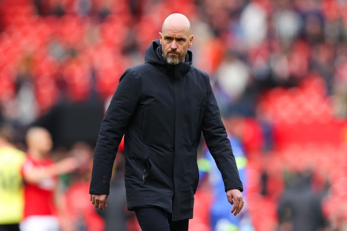 MANCHESTER, ENGLAND - APRIL 27: Erik ten Hag, manager of Manchester United,  during the Premier League match between Manchester United and Burnley FC at Old Trafford on April 27, 2024 in Manchester, England. (Photo by James Gill - Danehouse/Getty Images)