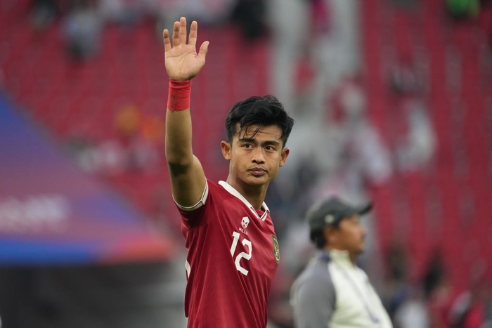 DOHA, QATAR - JANUARY 24: Pratama Arhan of Indonesia looks on during the AFC Asian Cup Group D match between Japan and Indonesia at Al Thumama Stadium on January 24, 2024 in Doha, Qatar. (Photo by Masashi Hara/Getty Images)