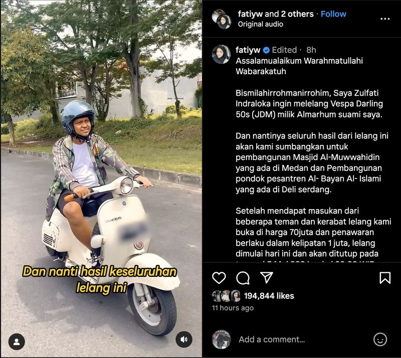 Vespa kesayangan Babe Kabita telah terjual di lelang Vespa kesayangan Babe Kabita telah terjual di lelang
