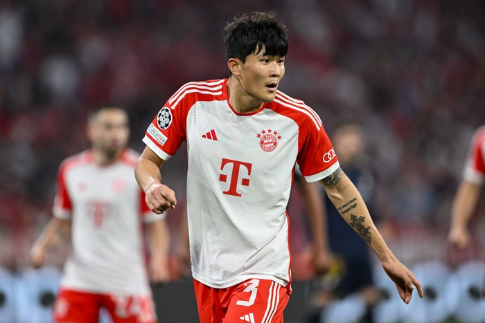 2150888040 MUNICH, GERMANY - APRIL 30: Min-jae Kim of Bayern Muenchen reacts during the UEFA Champions League semi-final first leg match between FC Bayern München and Real Madrid at Allianz Arena on April 30, 2024 in Munich, Germany. (Photo by Daniel Kopatsch/Getty Images) (Photo by Daniel Kopatsch/Getty Images)