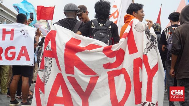 Aksi di hari buruh atau May Day di Yogyakarta, Rabu (1/5).