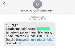 Bukan APK, Ini Contoh Notifikasi Tilang yang Dikirim via WA dan SMS