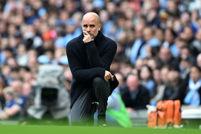 Pep Guardiola MANCHESTER, ENGLAND - MAY 04: Pep Guardiola, Manager of Manchester City, during the Premier League match between Manchester City and Wolverhampton Wanderers at Etihad Stadium on May 04, 2024 in Manchester, England. (Photo by Michael Regan/Getty Images)