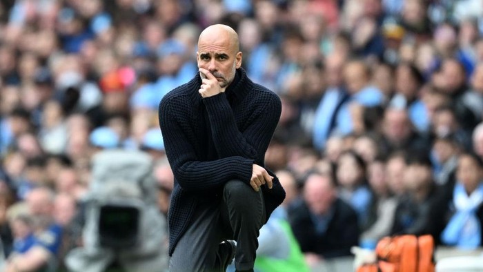 MANCHESTER, ENGLAND - MAY 04: Pep Guardiola, Manager of Manchester City,  during the Premier League match between Manchester City and Wolverhampton Wanderers at Etihad Stadium on May 04, 2024 in Manchester, England. (Photo by Michael Regan/Getty Images)