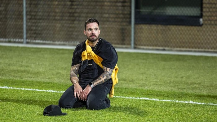 KERKRADE - Deception among a Roda supporter after the KKD match between Roda JC and SC Cambuur in the Parkstad Limburg stadium on May 3, 2024 in Kerkrade, the Netherlands. ANP MARCEL VAN HOORN (Photo by ANP via Getty Images)