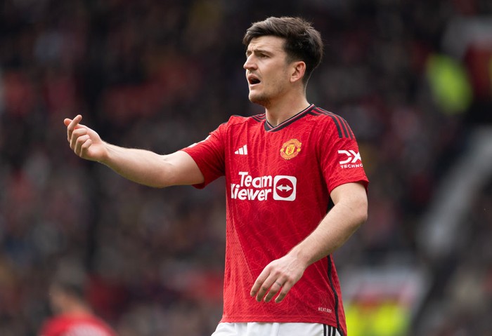 Harry Maguire MANCHESTER, ENGLAND - APRIL 27: Harry Maguire of Manchester United in action during the Premier League match between Manchester United and Burnley FC at Old Trafford on April 27, 2024 in Manchester, England.(Photo by Visionhaus/Getty Images)