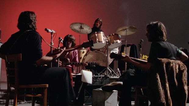 (L-R): Paul McCartney, George Harrison, Ringo Starr and John Lennon in THE BEATLES: LET IT BE. © 2024 Apple Corps Ltd. All Rights Reserved. Only to be reproduced editorially in conjunction with The Beatles’ “Let It Be” film on Disney+.