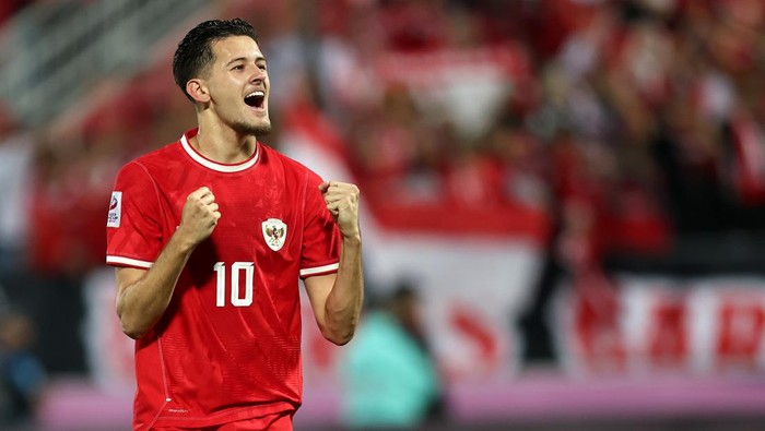DOHA, QATAR - APRIL 18: JUSTIN HUBNER of Indonesia react after wining against Australia during the AFC U23 Asian Cup Group A match between Indonesia and Australia at Abdullah Bin Khalifa Stadium on April 18, 2024 in Doha, Qatar.(Photo by Mohamed Farag/Getty Images)