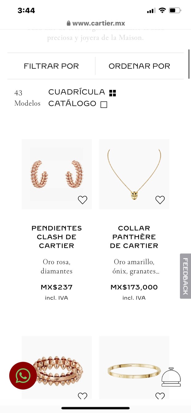 tangkapan layar laman Cartier oleh Rogelio Villareal