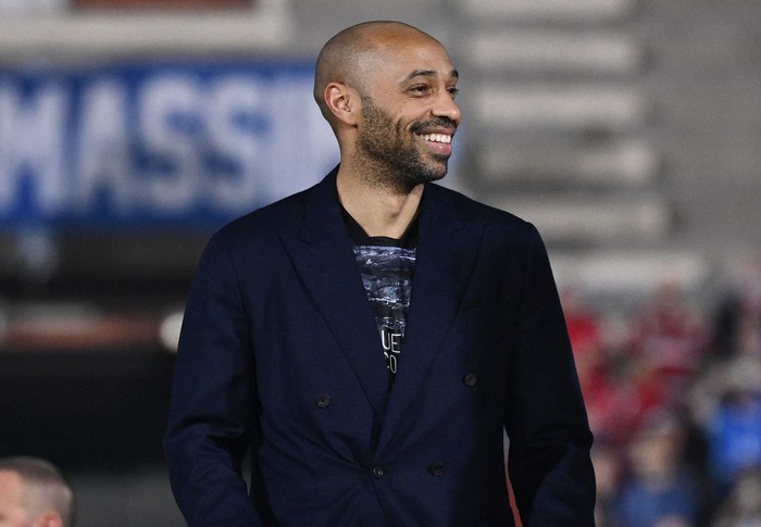Soccer Football - Serie B - Como v Cosenza - Stadio Giuseppe Sinigaglia, Como, Italy - May 10, 2024
 Como co owner Thierry Henry after being promoted to Serie A 
 REUTERS/Matteo Gribaudi