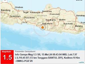 Gempa Darat M 1,5 di Bantul Pagi Ini