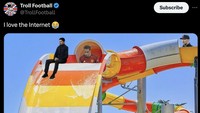Nah kalau ini meme Antony lagi main perosotan bareng Mikel Arteta, Pep Guardiola dan Juergen Klopp sambil difoto Martin Odegaard. Ada-ada saja, ya! (Foto: Twitter)