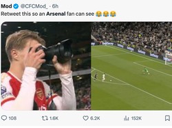Momen kegagalan Son Heung-min sampai dijepret Martin Odegaard nih. (Foto: Twitter @CFCMod_)