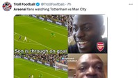 Momen itu jelas bikin fans Arsenal sedih, sebab Tottenham gagal menyamakan skor atas City jelang waktu normal babak kedua habis. Begini reaksinya mungkin, sebab Tottenham malah kebobolan lagi di injury time. (Foto: Twitter @TrollFootball)
