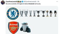Dan Arsenal diedek makin sulit mengejar capaian Chelsea dalam urusan trofi. (Foto: Twitter @CarefreeLewisG)