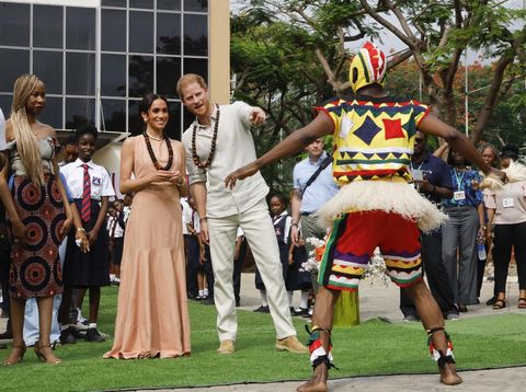 ABUJA, NIGERIA - MAY 10: (EDITORIAL USE ONLY) Prince Harry, Duke of Sussex and Meghan, Duchess of Sussex visit Lightway Academy on May 10, 2024 in Abuja, Nigeria. (Photo by Andrew Esiebo/Getty Images for The Archewell Foundation)