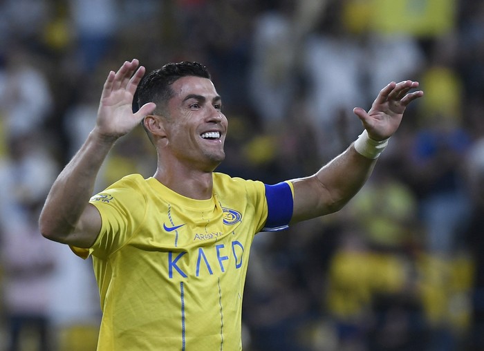 Soccer Football - Saudi Pro League - Al Nassr v Al Wehda - Al-Awwal Stadium, Riyadh, Saudi Arabia - May 4, 2024 Al Nassrs Cristiano Ronaldo celebrates scoring their second goal REUTERS/Stringer