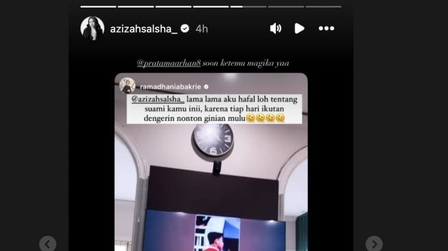 Reaksi Azizah Salsha lihat unggahan Nia Ramadhani ngefans Pratama Arhan.
