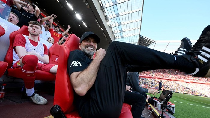 LIVERPOOL, ENGLAND - MAY 19: (THE SUN OUT, THE SUN ON SUNDAY OUT) Manager Jurgen Klopp of Liverpool during the Premier League match between Liverpool FC and Wolverhampton Wanderers at Anfield on May 19, 2024 in Liverpool, England. (Photo by Nick Taylor/Liverpool FC/Liverpool FC via Getty Images)