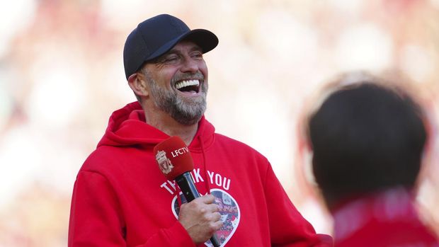 Juergen Klopp Liverpool's manager Jurgen Klopp reacts after his very last match with Liverpool after the English Premier League soccer match between Liverpool and Wolverhampton Wanderers at Anfield Stadium in Liverpool, England, Sunday, May 19, 2024. (AP Photo/Jon Super)