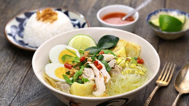 Soto Ayam, an Indonesian chicken noodle soup