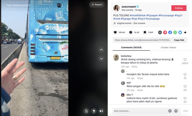 Selebgram terjebak di jalur TransJakarta