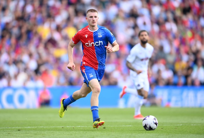 LONDON, ENGLAND - MAY 19: Adam Wharton of Crystal Palace runs with the ball  during the Premier League match between Crystal Palace and Aston Villa at Selhurst Park on May 19, 2024 in London, England. (Photo by Alex Davidson/Getty Images)
