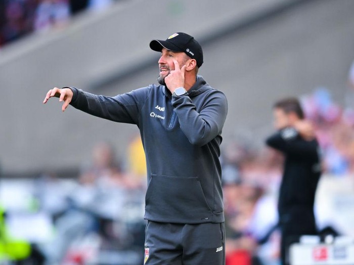 STUTTGART, GERMANY - MAY 4: head coach Sebastian Hoeness of VfB Stuttgart looks on and gestures during the Bundesliga match between VfB Stuttgart and FC Bayern München at MHPArena on May 4, 2024 in Stuttgart, Germany. (Photo by Silas Schueller/DeFodi Images via Getty Images)