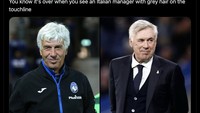 Gian Piero Gasperini disamakan dengan Carlo Ancelotti; pelatih dari Italia, sama-sama putih rambutnya, gemar antar tim raih gelar juara! Foto: dok. Internet/X (Twitter)