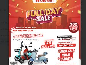 Beli Sepeda Listrik Diskon Rp 2 Jutaan di Transmart Full Day Sale!