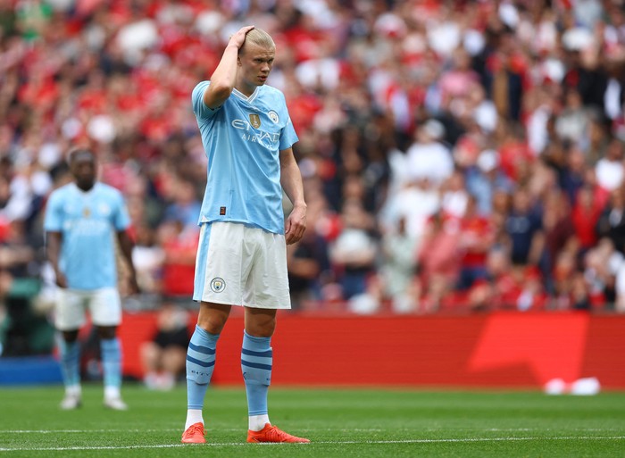 Erling Haaland Soccer Football - FA Cup - Final - Manchester City v Manchester United - Wembley Stadium, London, Britain - May 25, 2024 Manchester City's Erling Braut Haaland reacts REUTERS/Hannah Mckay