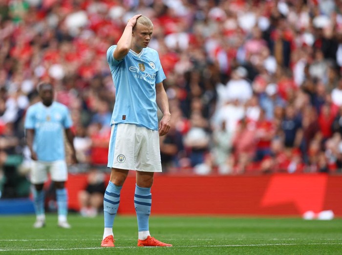 Soccer Football - FA Cup - Final - Manchester City v Manchester United - Wembley Stadium, London, Britain - May 25, 2024 Manchester City's Erling Braut Haaland reacts REUTERS/Hannah Mckay