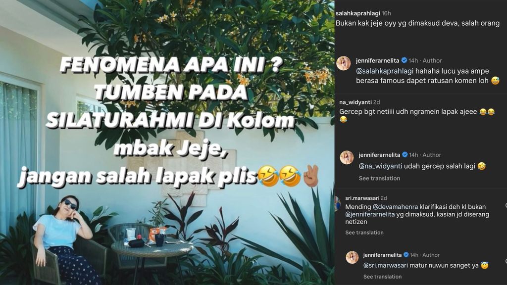 Unggahan dan komentar Jennifer Arnelita