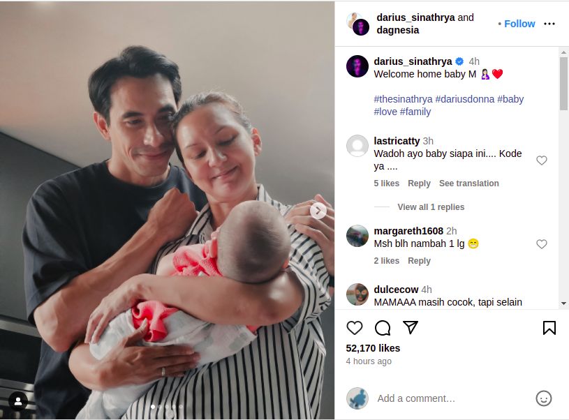 Unggahan Darius Sinathrya dan Donna Agnecia