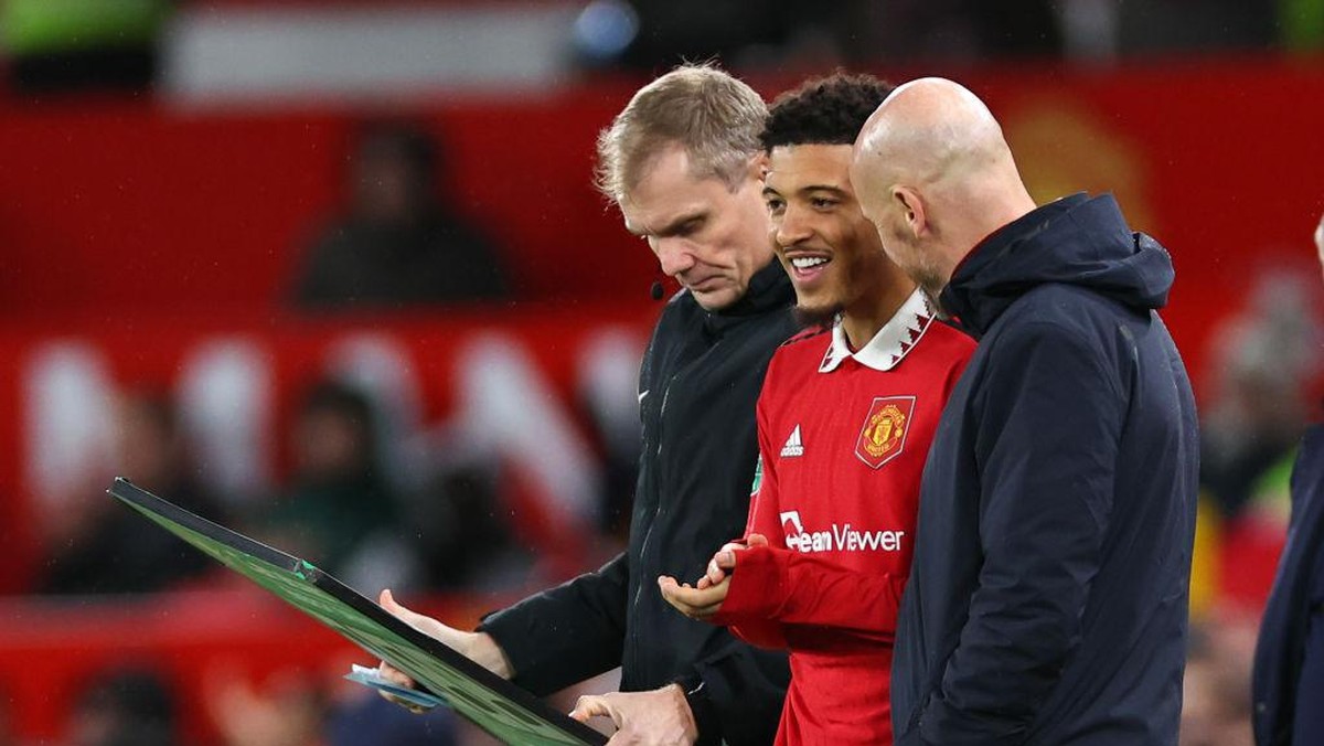 Erik Ten Hag menegaskan Jadon Sancho pemain bagus. (Foto: Getty Images/Robbie Jay Barratt - AMA)