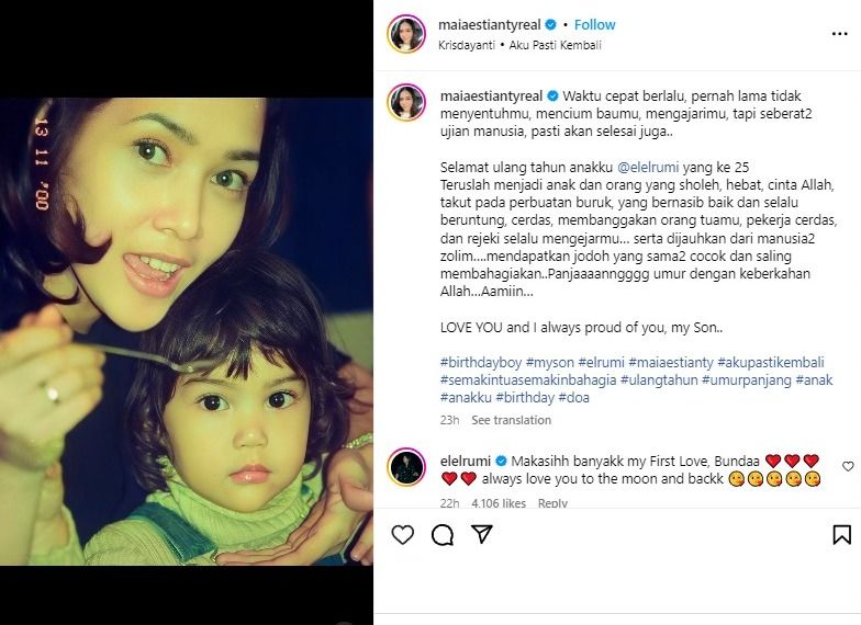 Unggahan Maia Estianty saat El Rumi ulang tahun