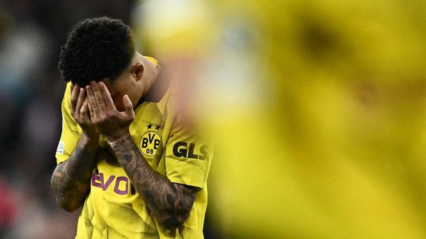 Soccer Football - Champions League - Final - Borussia Dortmund v Real Madrid - Wembley Stadium, London, Britain - June 1, 2024 Borussia Dortmund's Jadon Sancho looks dejected after the match REUTERS/Dylan Martinez     TPX IMAGES OF THE DAY