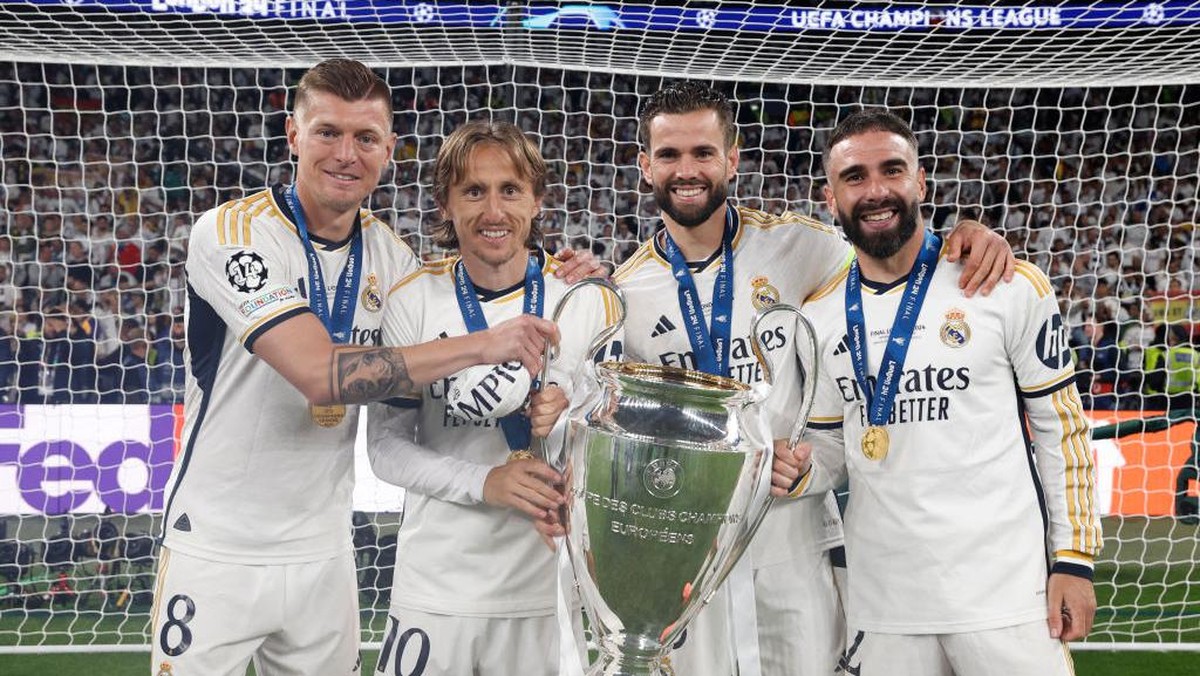 Toni Kroos, Luka Modric, Nacho, dan Daniel Carvajal. Foto: Real Madrid via Getty Images/Antonio Villalba