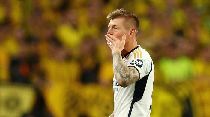 Soccer Football - Champions League - Final - Borussia Dortmund v Real Madrid - Wembley Stadium, London, Britain - June 1, 2024 Real Madrids Toni Kroos celebrates after winning the Champions League final REUTERS/Hannah Mckay