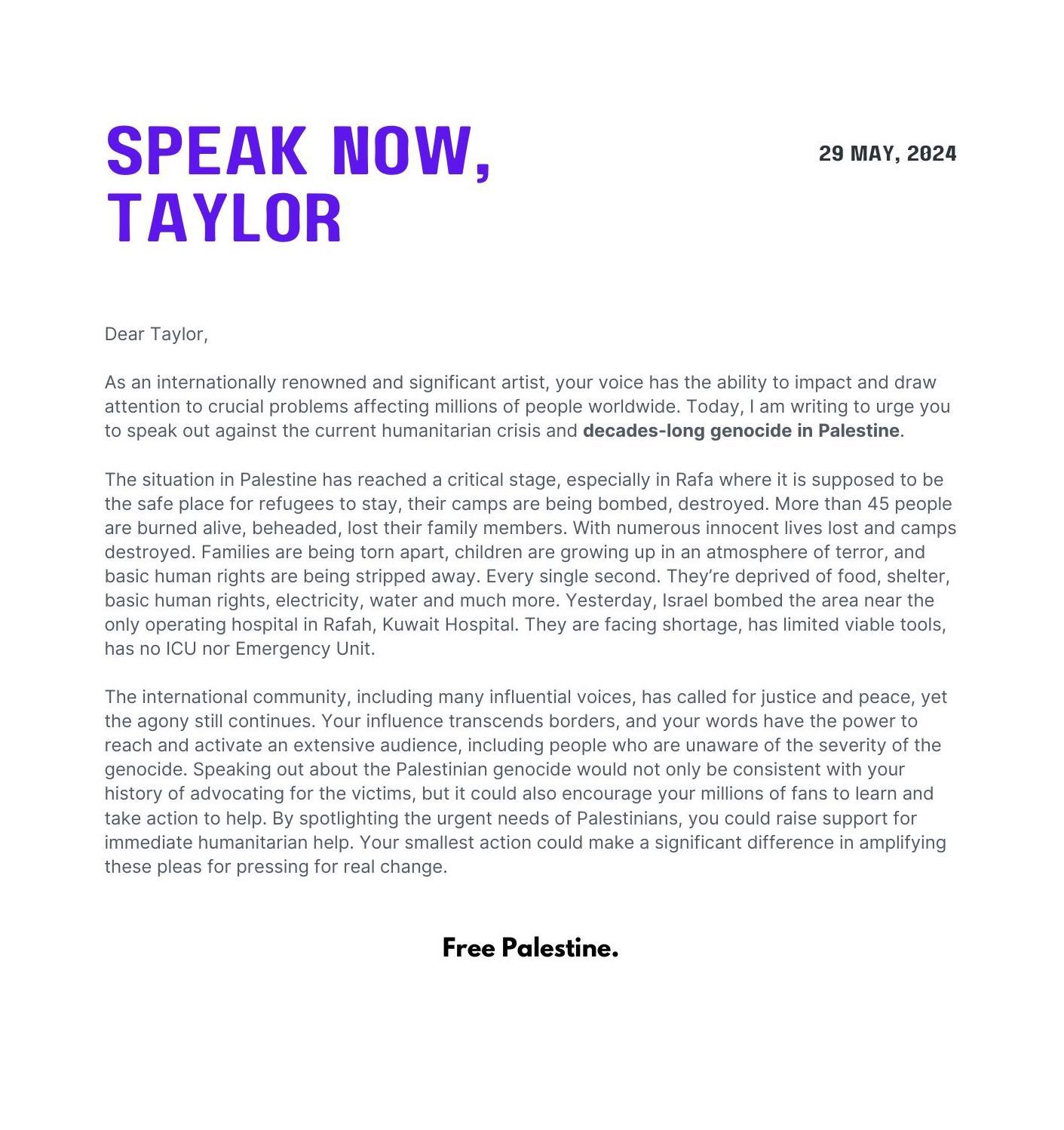 Fans Ramaikan Tagar #SwiftiesforPalestina: Speak Now, Taylor!
