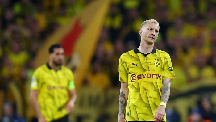 Soccer Football - Champions League - Final - Borussia Dortmund v Real Madrid - Wembley Stadium, London, Britain - June 1, 2024 Borussia Dortmunds Marco Reus looks dejected after Real Madrids Dani Carvajal scores their first goal REUTERS/Hannah Mckay