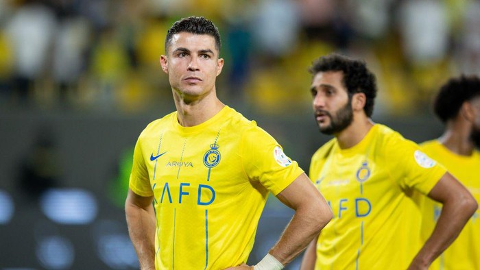 RIYADH, SAUDI ARABIA - MAY 27: Cristiano Ronaldo of Al Nassr looks on after winning the Saudi Pro League match between Al-Nassr and Al-Ittihad at Al Awwal Park Stadium on May 27, 2024 in Riyadh, Saudi Arabia.(Photo by Yasser Bakhsh/Getty Images)