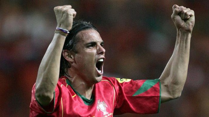 LISBON, PORTUGAL - June 30: Nuno Gomes of Portugal celebrates after the UEFA Euro 2004 Semi Final match between Portugal and Netherlands at Jose Alvalade Stadium on June 30, 2004 in Lisbon, Portugal. (Photo by Richard Sellers/Sportsphoto/Allstar via Getty Images)