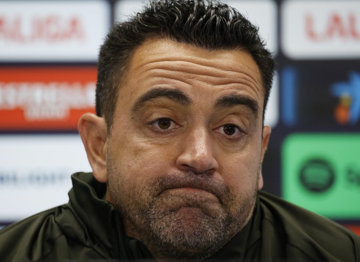 Soccer Football - LaLiga - FC Barcelona Press Conference - Ciutat Esportiva Joan Gamper, Barcelona, Spain - May 18, 2024 Barcelona coach Xavi during the press conference REUTERS/Albert Gea