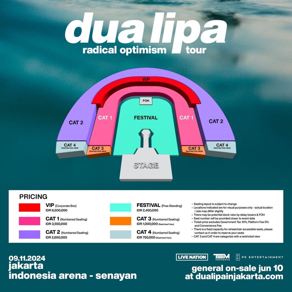 Seatplan konser Dua Lipa Radical Optimism Tour di Jakarta.