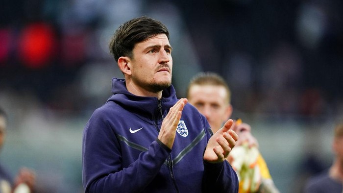 Englands Harry Maguire applauds the fans following an international friendly at St. James Park, Newcastle. Picture date: Monday June 3, 2024. (Photo by Mike Egerton/PA Images via Getty Images)