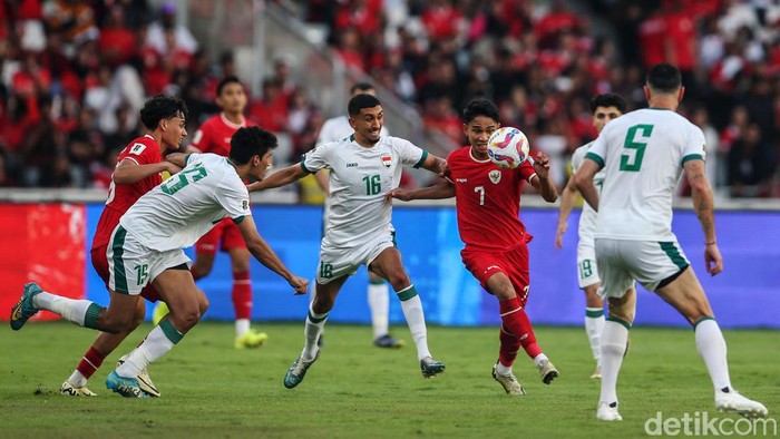 Timnas Indonesia bentrok dengan Irak pada Kualifikasi Piala Dunia 2026 zona Asia. Pertandingan berlangsung di Stadion Gelora Bung Karno, Jakarta, Kamis (6/6/2024) sore WIB.