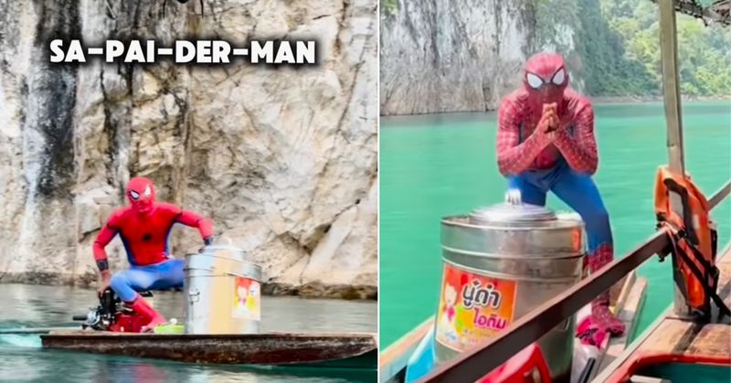Unik! Ada 'Spider-Man' Jualan Es Krim di Atas Perahu